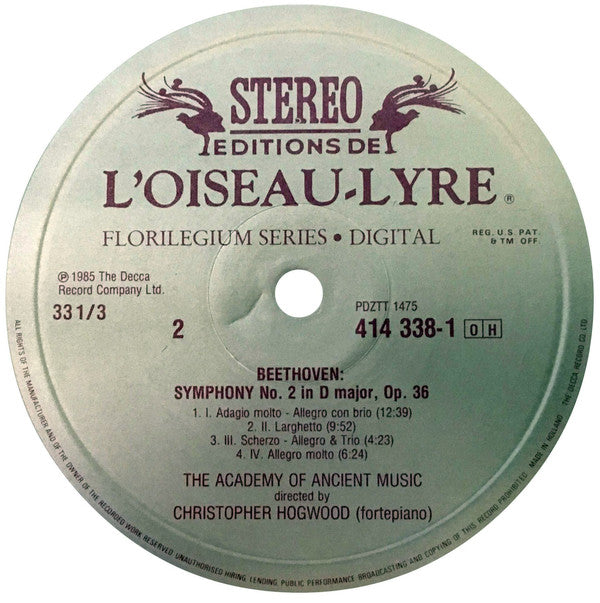 Ludwig van Beethoven - The Academy Of Ancient Music, Christopher Hogwood : Symphonies 1 & 2 (LP)