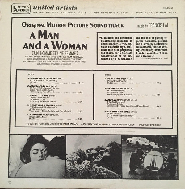 Francis Lai : A Man And A Woman (Original Motion Picture Soundtrack) (LP, Album, Club, Cap)