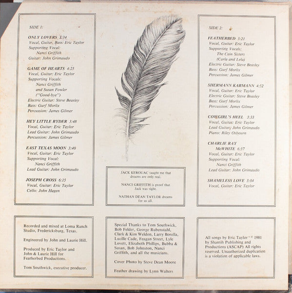 Eric Taylor (3) : Shameless Love (LP, Album)