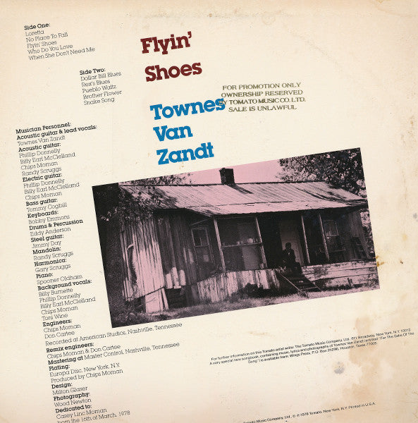 Townes Van Zandt : Flyin' Shoes (LP, Album, Promo)