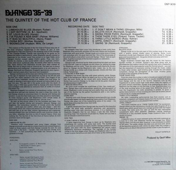 Django Reinhardt : Django ‘35-‘39 - The Quintet Of The Hot Club Of France  (LP, Comp)