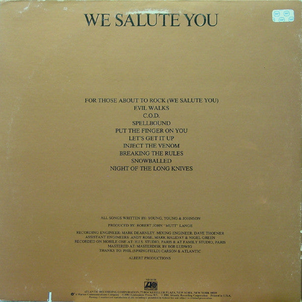 AC/DC : For Those About To Rock (We Salute You) (LP, Album, Emb)