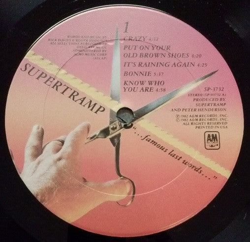 Supertramp : "...Famous Last Words..." (LP, Album, Pit)