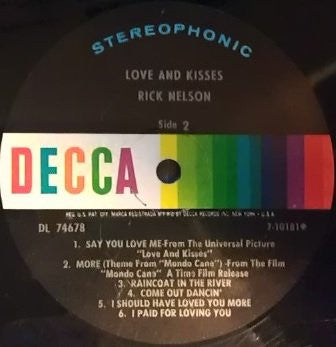 Rick Nelson* : Love And Kisses (LP, Album)