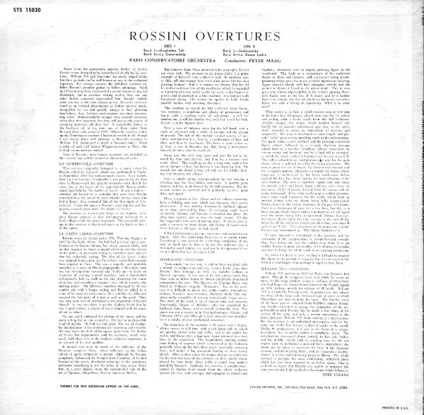 Gioacchino Rossini, Orchestre Du Conservatoire de Paris, Peter Maag : Rossini Overtures (LP)