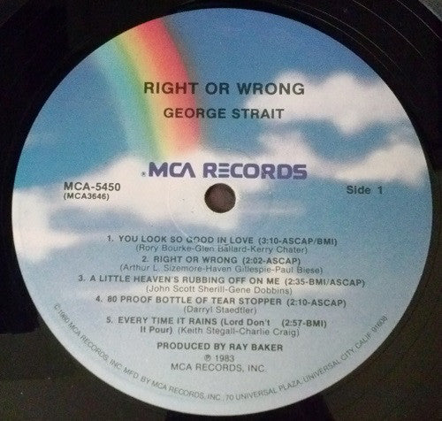 George Strait : Right Or Wrong (LP, Album, Pin)