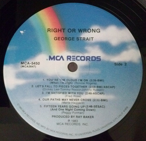 George Strait : Right Or Wrong (LP, Album, Pin)