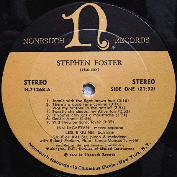 Stephen Foster, Jan Degaetani, Leslie Guinn : Songs By Stephen Foster (1826-1864) (LP, Album)