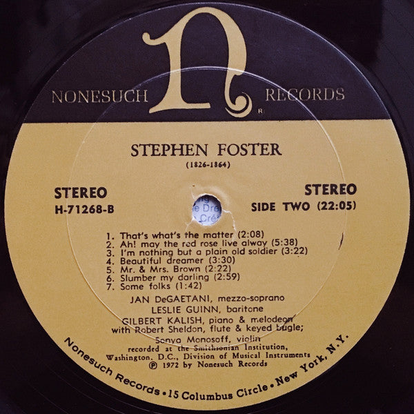 Stephen Foster, Jan Degaetani, Leslie Guinn : Songs By Stephen Foster (1826-1864) (LP, Album)