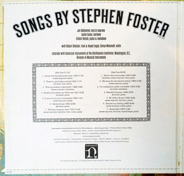 Stephen Foster, Jan Degaetani, Leslie Guinn : Songs By Stephen Foster (1826-1864) (LP, Album)