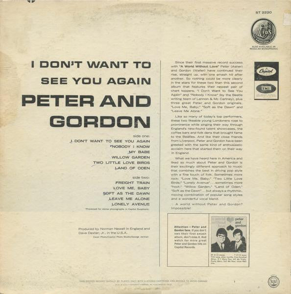 Peter & Gordon : I Don't Want To See You Again (LP, Album, Scr)