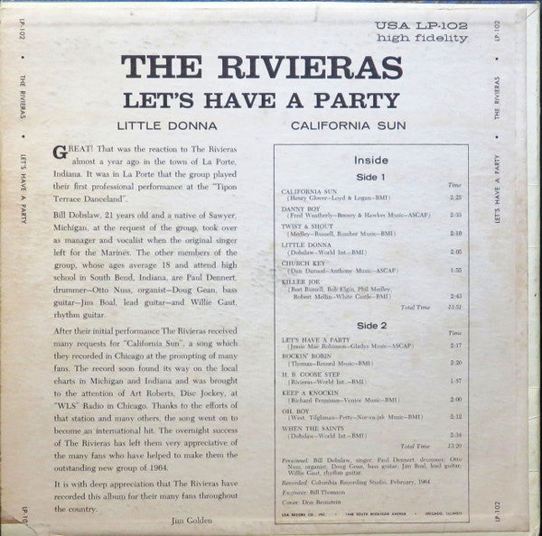 The Rivieras : Let's Have A Party (LP, Album, Mono)