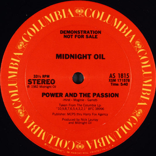 Midnight Oil : Power And The Passion (12", EP, Promo)