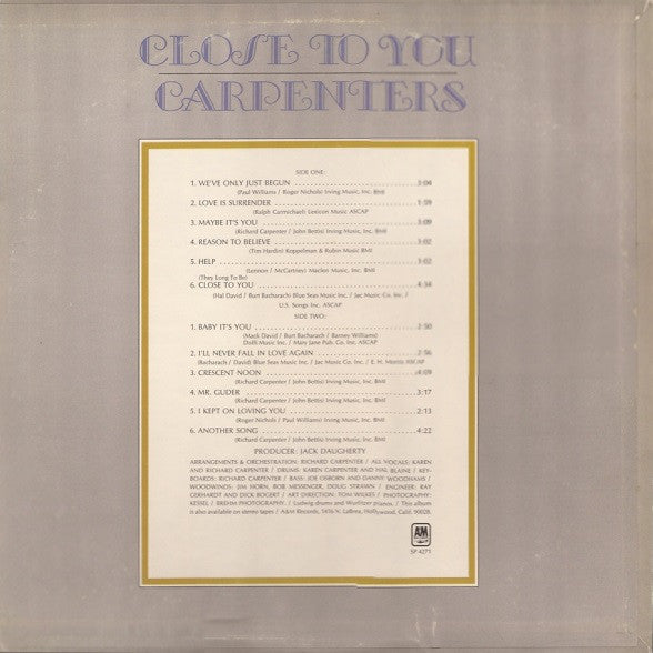 Carpenters : Close To You (LP, Album, RP, Ter)