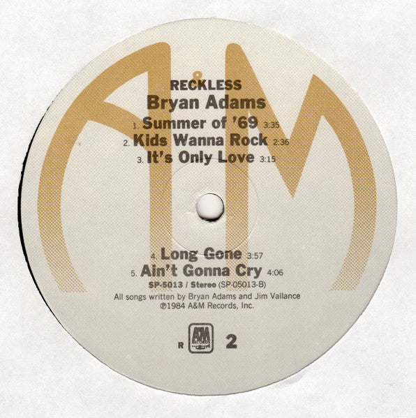 Bryan Adams : Reckless (LP, Album, Ind)