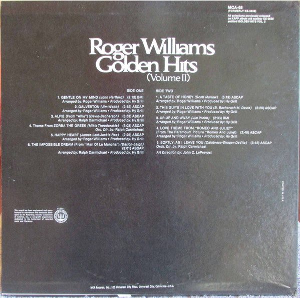 Roger Williams (2) : Golden Hits (Volume II) (LP, Comp)