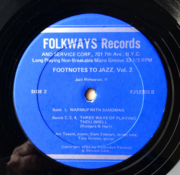 Art Tatum Trio : Footnotes To Jazz Vol. 2: Rehearsal (LP, Album, Mono)