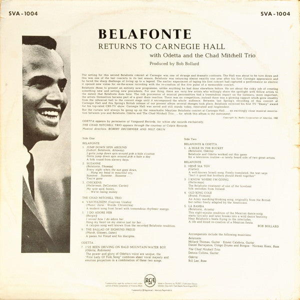 Harry Belafonte : Belafonte Returns To Carnegie Hall (LP, Album, Mon)