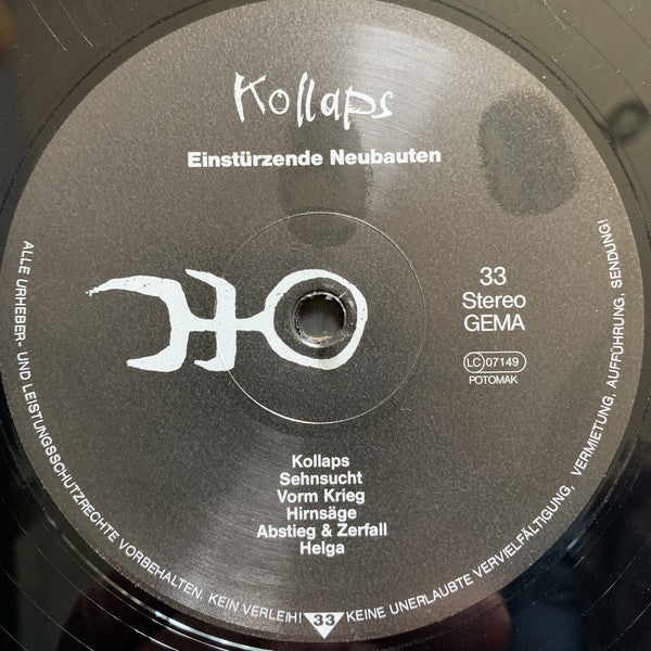 Einstürzende Neubauten : Kollaps (LP, Album, RE, RM, RP)