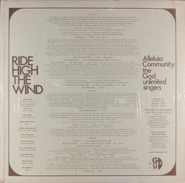 Tom Belt And The God Unlimited Singers* : Ride High The Wind (LP)