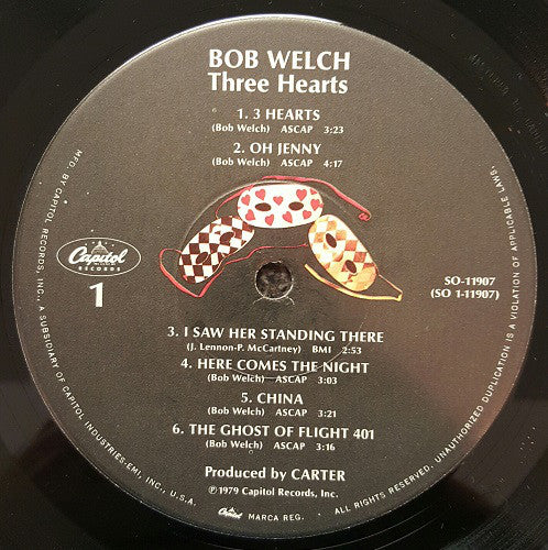 Bob Welch : Three Hearts (LP, Album, Jac)