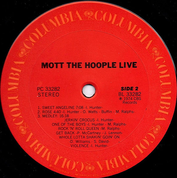 Mott The Hoople : Mott The Hoople Live (LP, Album, Pit)