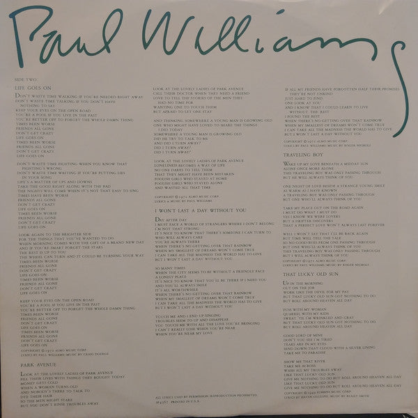 Paul Williams (2) : Life Goes On (LP, Album)