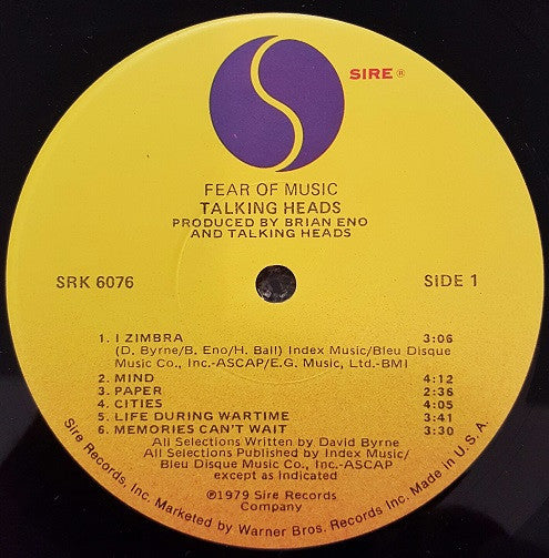 Talking Heads : Fear Of Music (LP, Album, Jac)
