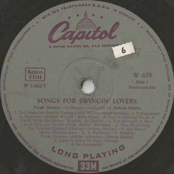 Frank Sinatra : Songs For Swingin' Lovers! (LP, Album, Mono, 1st)