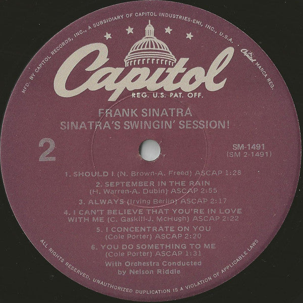 Frank Sinatra : Sinatra's Swingin' Session!!! (LP, Album, RE, Pur)