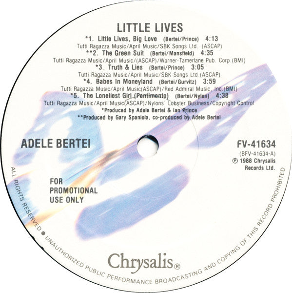 Adele Bertei : Little Lives (LP, Album, Promo)