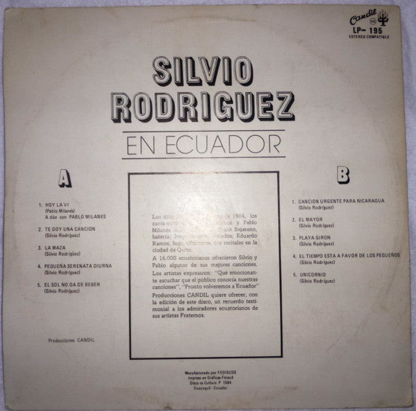 Silvio Rodríguez : Silvio Rodríguez En Ecuador (LP, Comp)